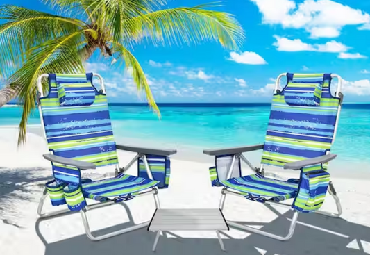 SPECIAL NO TAX, 2 Piece Patio Blue Folding Plastic Outdoor Recliner Chair