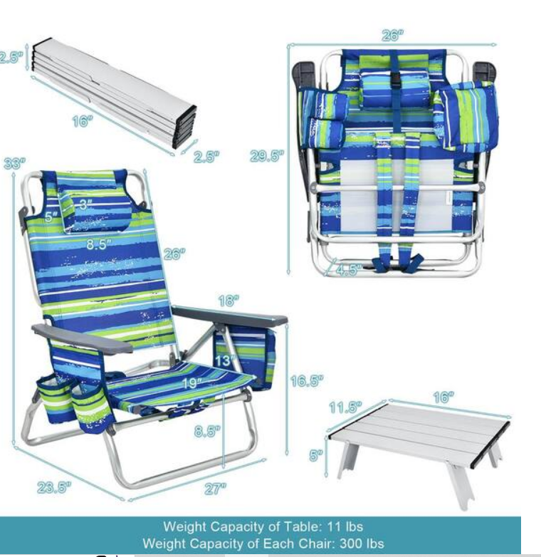 SPECIAL NO TAX, 2 Piece Patio Blue Folding Plastic Outdoor Recliner Chair