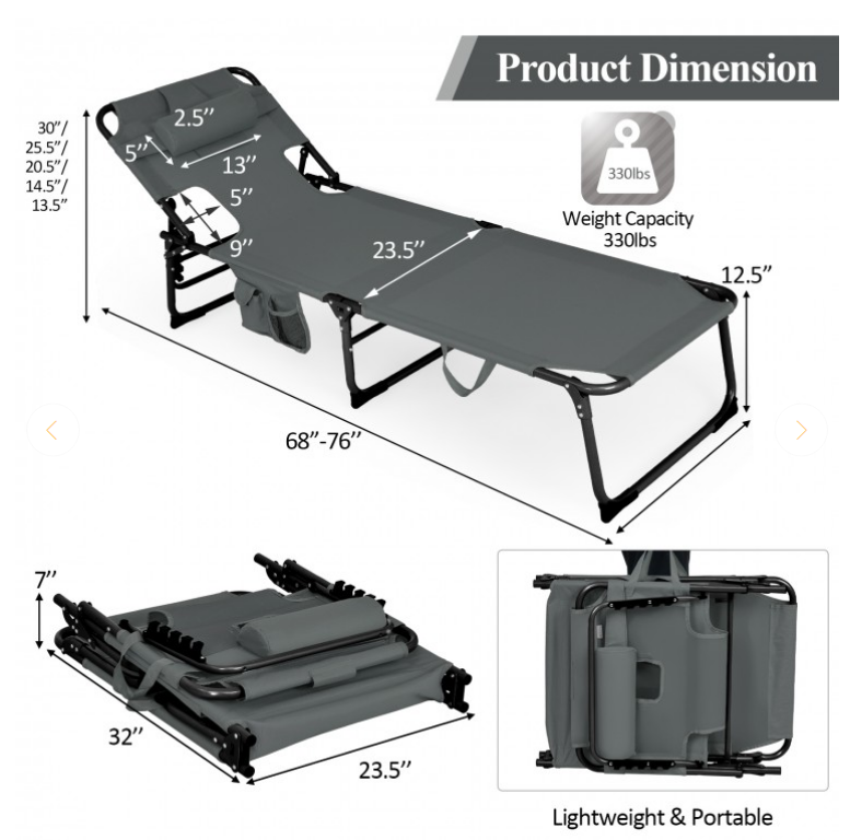 SPECIAL plus NO TAX, Folding Beach Lounge Chair with Pillow for Outdoor