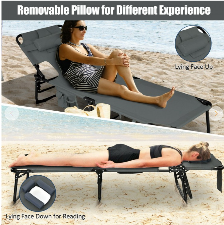 SPECIAL plus NO TAX, Folding Beach Lounge Chair with Pillow for Outdoor