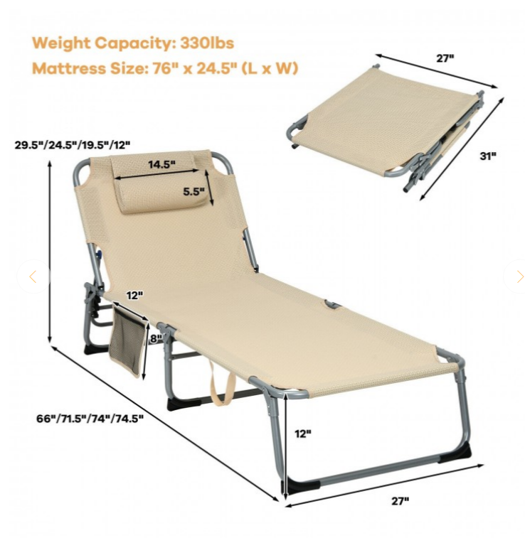 SPECIAL plus NO TAX, 4-Fold Oversize Padded Folding Lounge Chair with Removable Soft Mattress