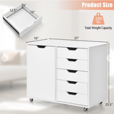 5-Drawer Rolling Storage Cart with Side Cabinet, fully assembled