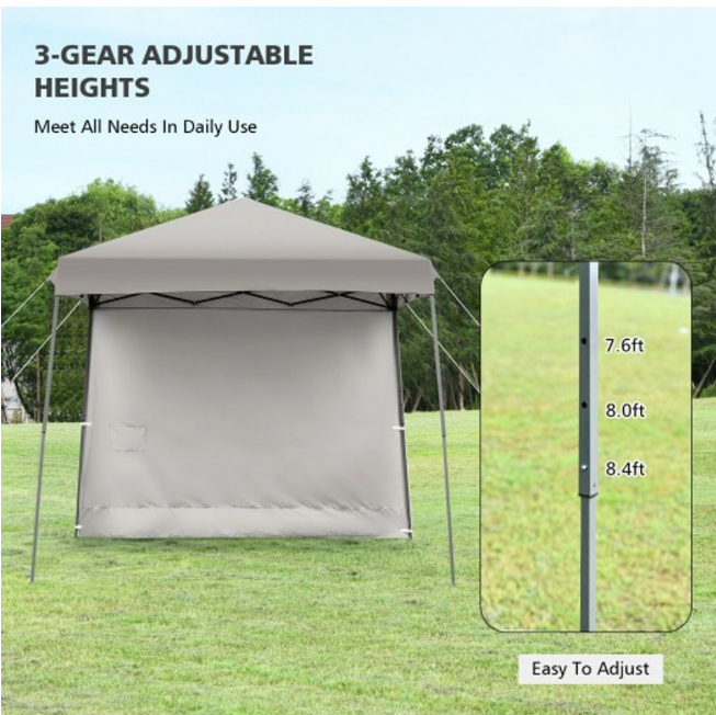 10 X 10 Feet Pop Up Tent Slant Leg Canopy With Detachable Side Wall-Gray