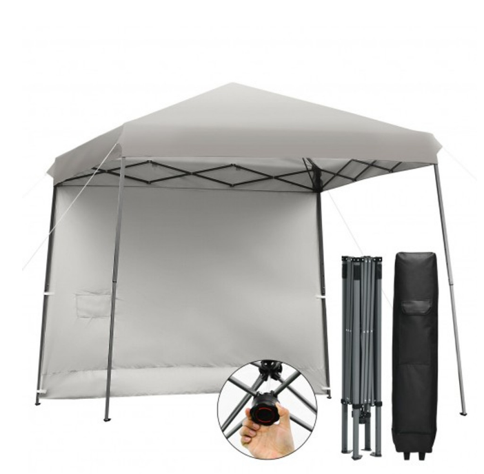 10 X 10 Feet Pop Up Tent Slant Leg Canopy With Detachable Side Wall-Gray