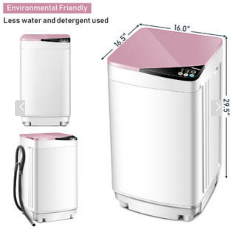 Full-Automatic Washing Machine 7.7 Lbs Washer/Spinner Germicidal UV Light Pink