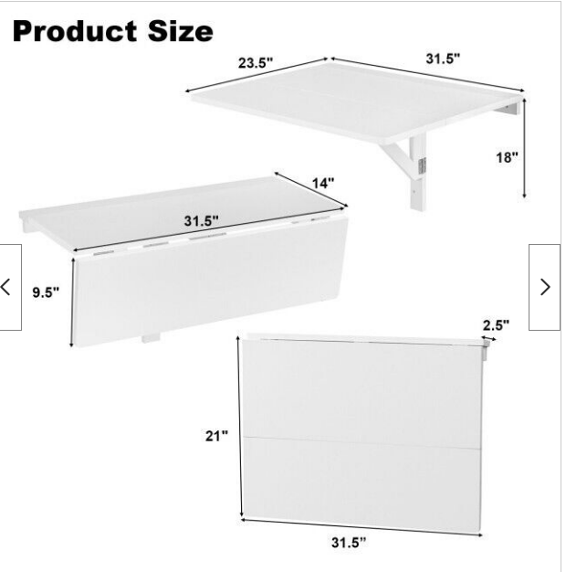 Wall-Mounted Drop-Leaf Desk / Table / shelf, Space Saver Kitchen Home White