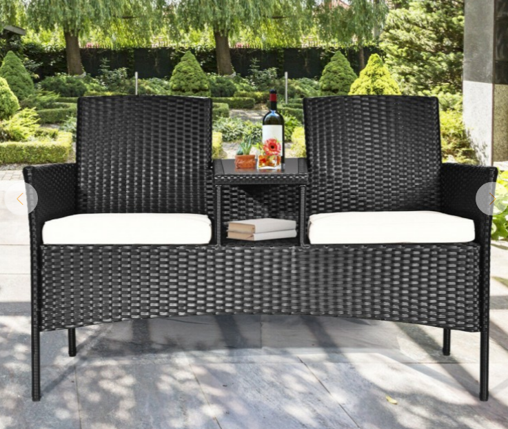 Wicker Patio Conversation Furniture Set with Removable Cushions and Table, Fully Assembled