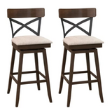 Set of 2, 30`` Wooden Swivel Bar Stools Upholstered Bar Height Dining Chairs Brown