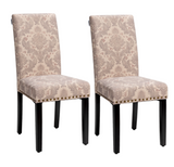 Set Of 4 Fabric Dining Chairs Upholstered Nailhead Trim Seat Wood Legs