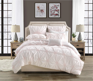 Krinkle Microfibre Floral Ruched Duvet Cover Set, Double/Queen, blush