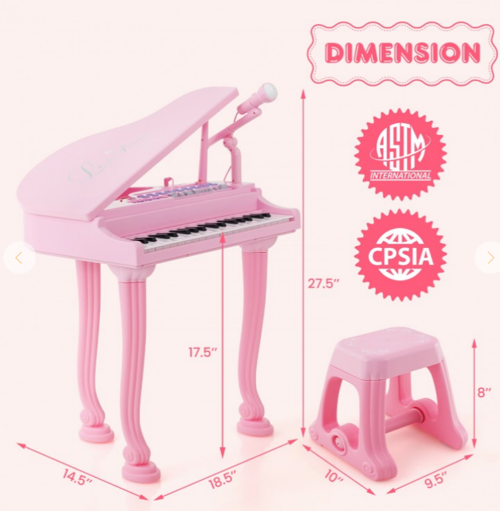 37 Keys Kids Piano Keyboard with Stool and Karaoke mic, batteries included
