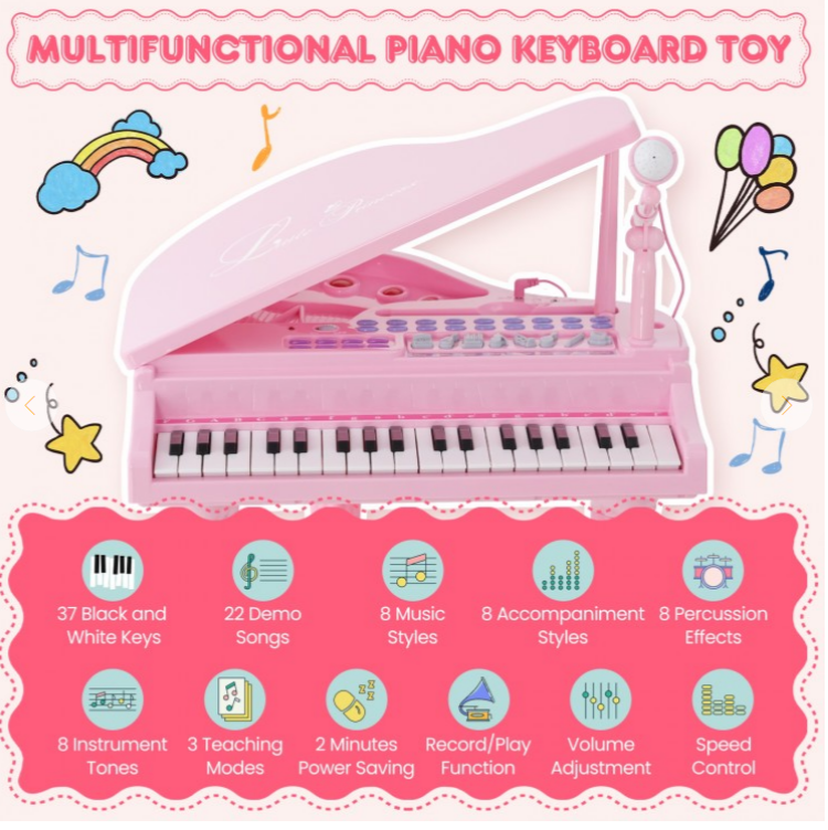 37 Keys Kids Piano Keyboard with Stool and Karaoke mic, batteries included