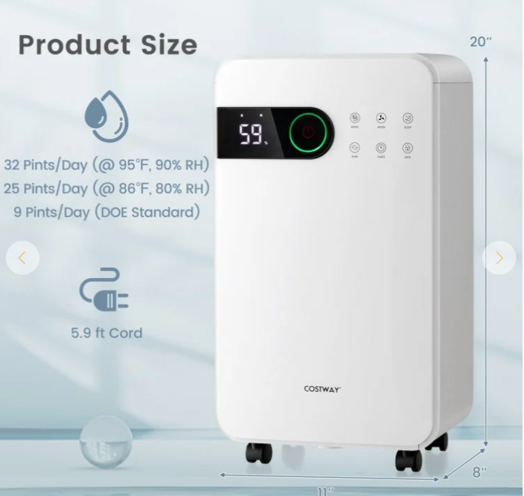 Dehumidifier for Home Basement Portable 32 Pints with Sleep Mode up to 2500 Sq. Ft