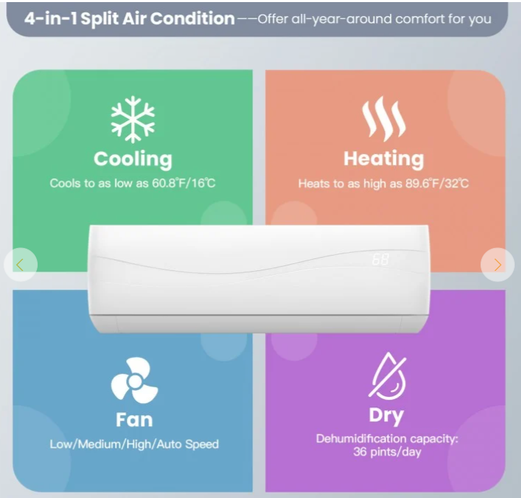 HEAT PUMP KiT, 12000 BTU 20 SEER2 115V Ductless Mini Split with Remote, 2 boxes