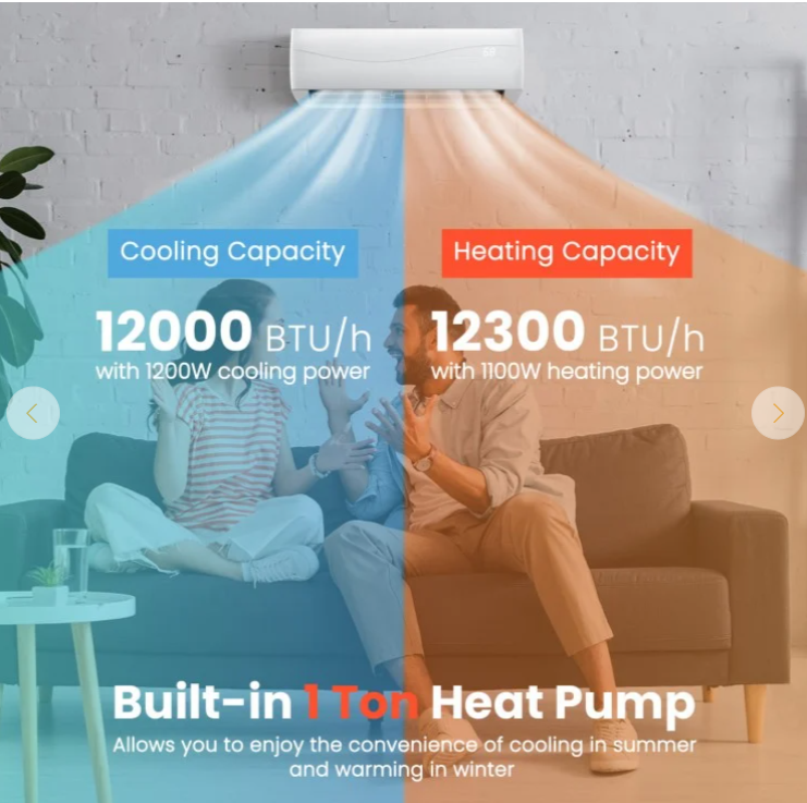 HEAT PUMP KiT, 12000 BTU 20 SEER2 115V Ductless Mini Split with Remote, 2 boxes