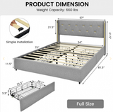 Upholstered Bed Frame with High Headboard and 4 Drawers, Full/Double, small dent in gold trim