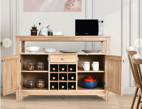 Server Buffet Sideboard With Wine Rack and Open Shelf, fully assembled