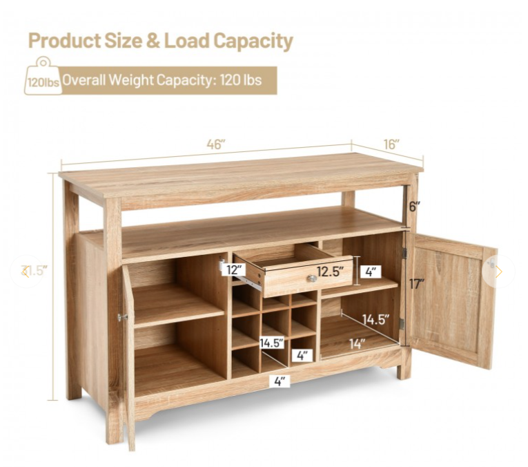 Server Buffet Sideboard With Wine Rack and Open Shelf, fully assembled