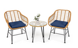 3PCS  Rattan Bistro Furniture Set Cushioned Chair Table, Fully assembled