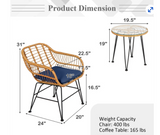 3PCS  Rattan Bistro Furniture Set Cushioned Chair Table, Fully assembled