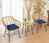 3PCS  Rattan Bistro Furniture Set Cushioned Chair Table, Fully assembled