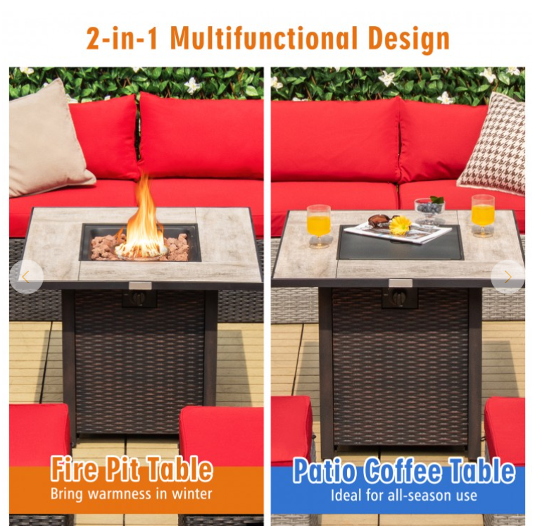 SPECIAL, NO TAX, 30 Inch Square Propane Gas Fire Pit Table Ceramic Tabletop, customer return special