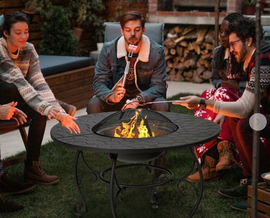 SPECIAL NO TAX, 35.5 Feet Patio Fire Pit Dining Table With Cooking BBQ Grate, 1 box