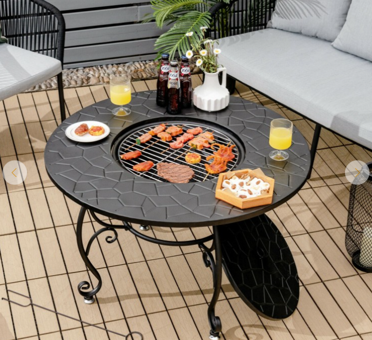 SPECIAL NO TAX, 35.5 Feet Patio Fire Pit Dining Table With Cooking BBQ Grate, 1 box