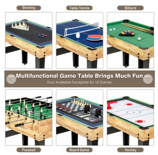 10-in-1 Multi Combo Game Table Set for Home, 1 box, unassembled