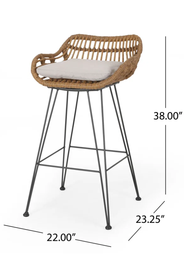Endicott Wicker 30'' Bar Stool with Cushion (Set of 2)