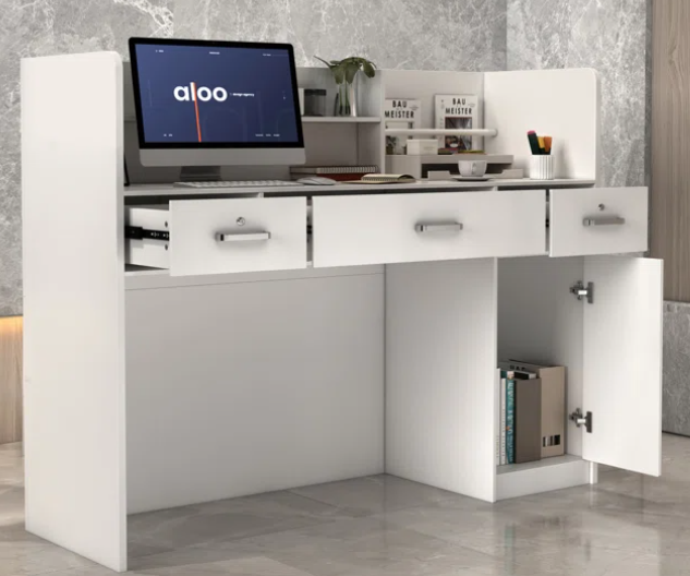 Pure White Rectangular Wood Reception Desk, fully assembled, minor scratch & dent