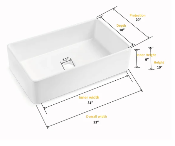 SPECIAL, Edgware 33'' W Single Bowl Fireclay Farmhouse Kitchen Sink