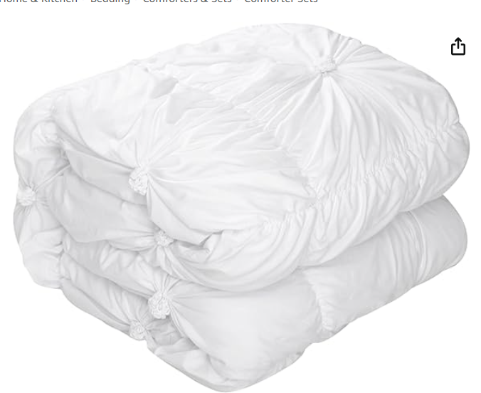 Grace Living Lilyanna Rosette 5pc Full/Queen Comforter Set, 100% Polyester Filling, White