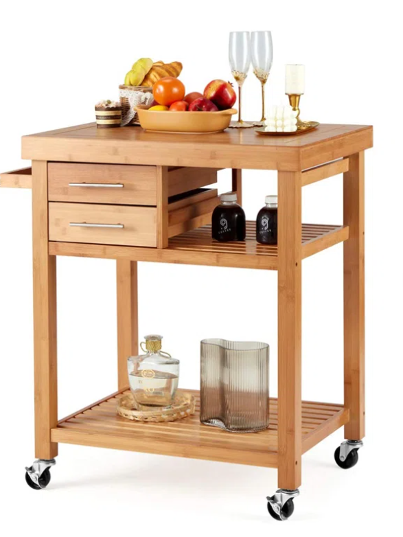 Lanette Bamboo Kitchen Island, fully assembled