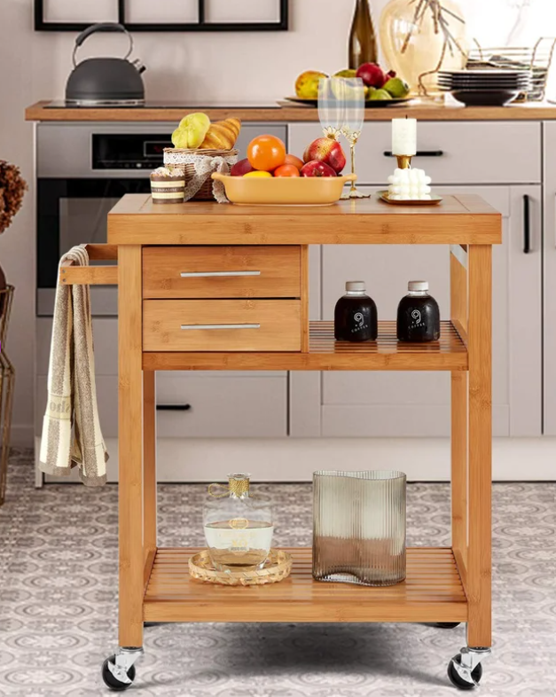 Lanette Bamboo Kitchen Island, fully assembled