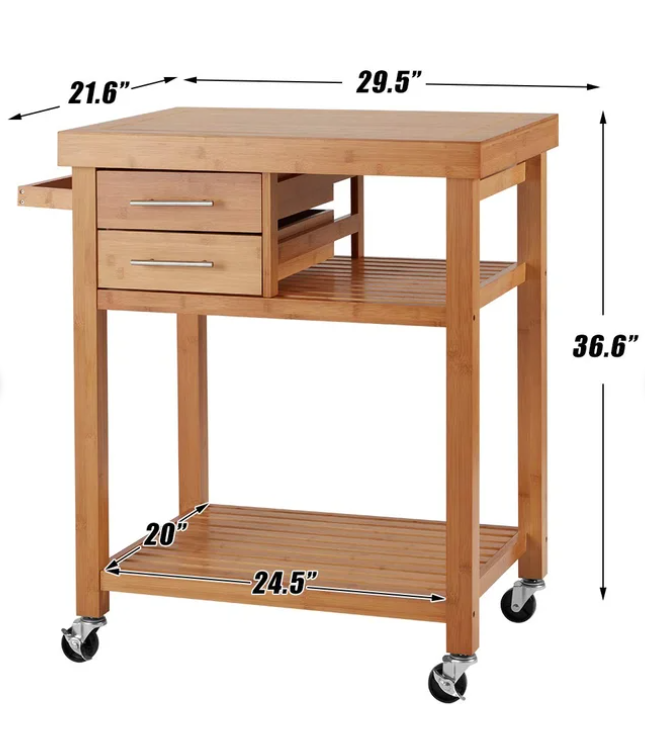 Lanette Bamboo Kitchen Island, fully assembled