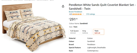 Pendleton White Sands Quilt Coverlet Blanket Set - Sandshell - Twin