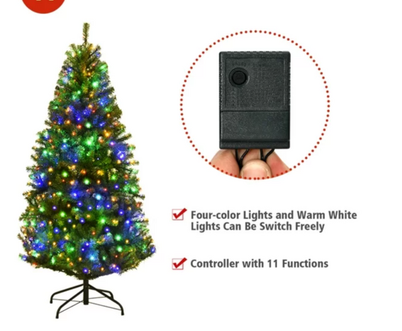 4Ft Pre-Lit Artificial Christmas Tree Premium Hinged w/ 100 LED Lights & Stand