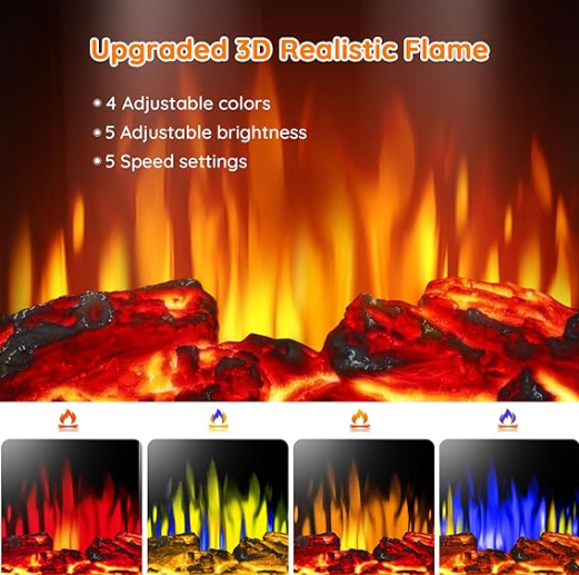 Rintuf Electric Fireplace Heater, 1500W Infrared Fireplace Stove with 3D Flame Effect, fully assembled