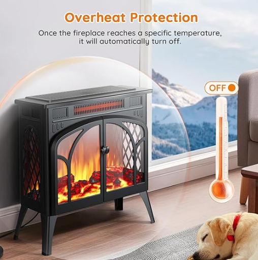 Rintuf Electric Fireplace Heater, 1500W Infrared, Dent on top, fully assembled