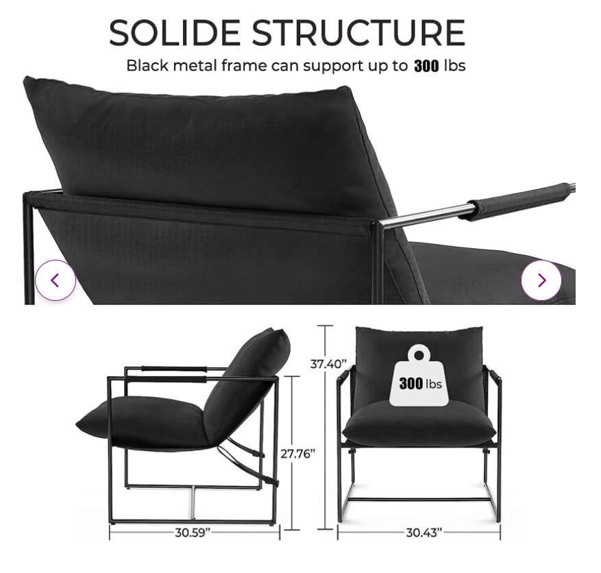 Cliatt Modern Metal Framed Sling Upholstered Accent Chair for Living Room