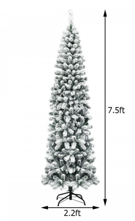 7 ft Feet Pre-lit Snow Flocked Artificial Pencil Christmas Tree with 350 warm LED Lights