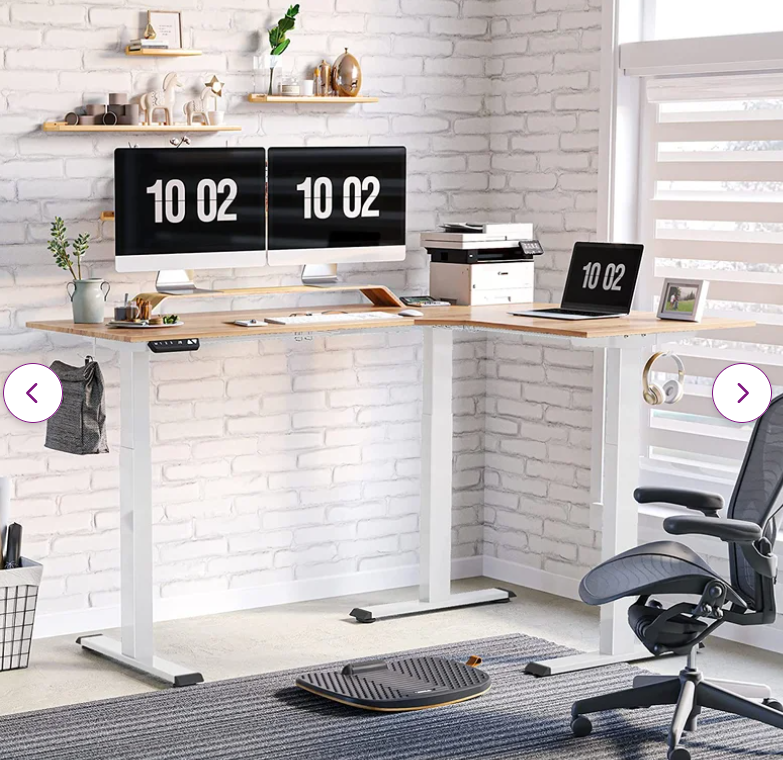 Christeena Height Adjustable L-Shape Standing Desk, assembled, scratch & dent back left corner