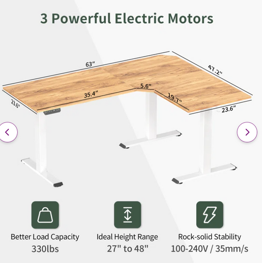 Christeena Height Adjustable L-Shape Standing Desk, assembled, scratch & dent back left corner