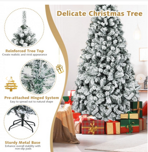 7.5 ft, Pre-Lit Premium Snow Flocked Hinged Artificial Christmas Tree