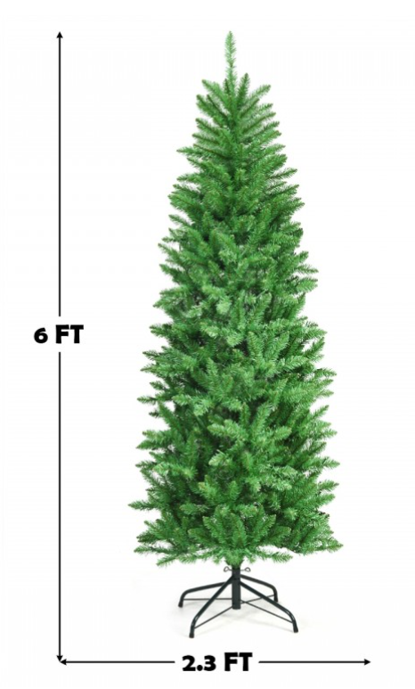 6Ft PVC Hinged Pre-lit Artificial Fir Pencil Christmas Tree with 150 Lights