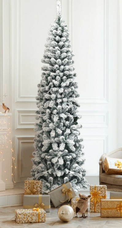 7.5 Feet Unlit Hinged Snow Flocked Artificial Pencil Christmas Tree with 641 Tips