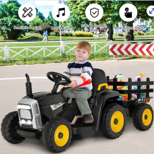 12V Ride on Tractor with 3-Gear-Shift Ground Loader for Kids 3+ Years Old, fully assembled