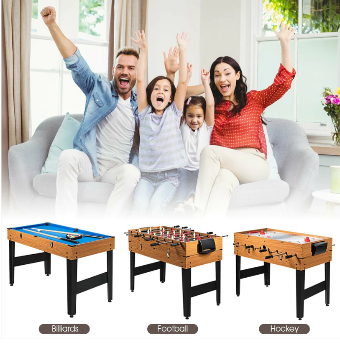 48 Inch 3-In-1 Multi Combo Game Table with Soccer for Game Rooms, (1 box unassembled)