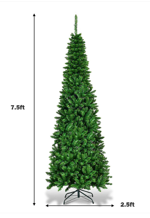 Unlit Hinged Artificial Pencil Christmas Tree-7.5 ft